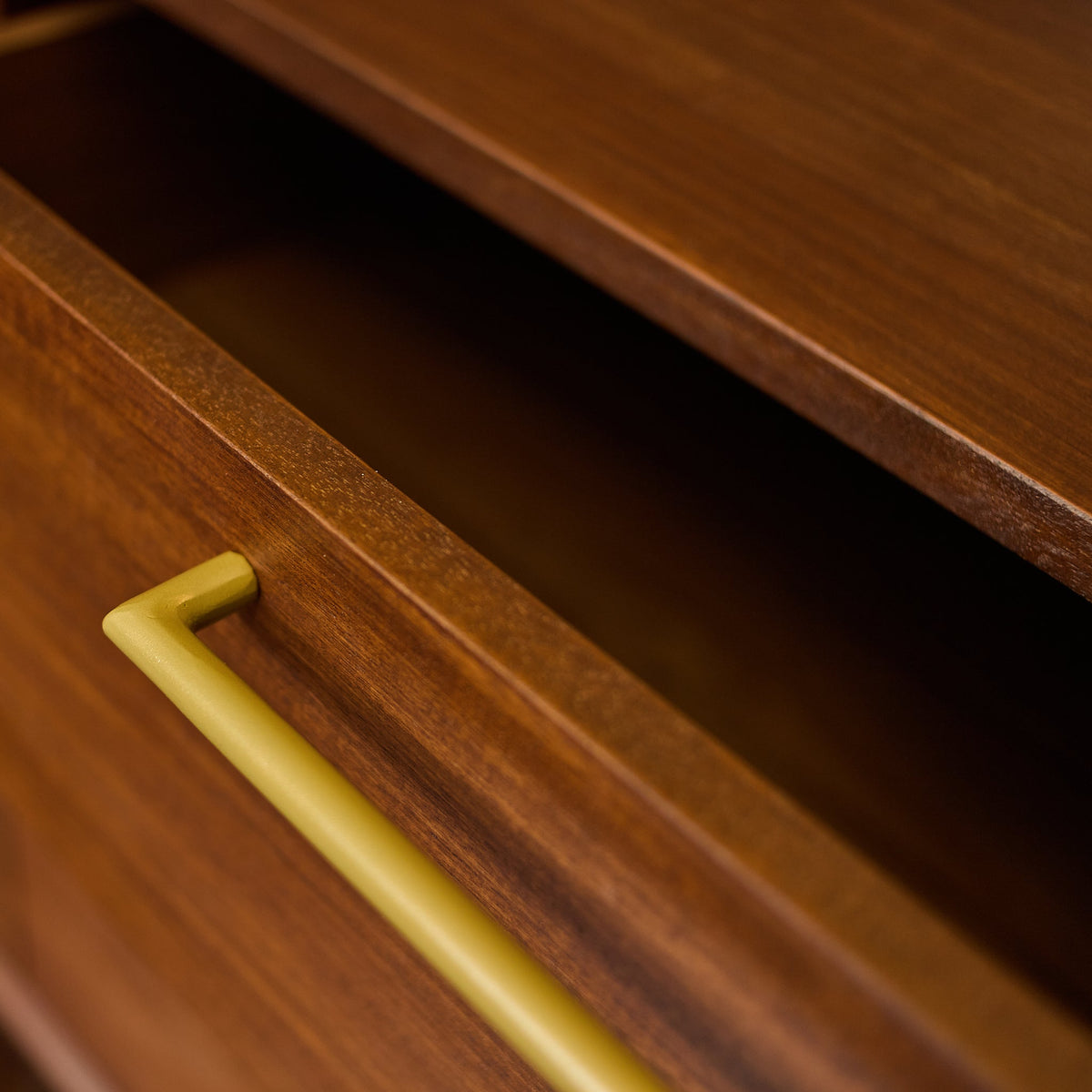 Denali Rainier Mid-Century Walnut Double Dresser with Brass Accents