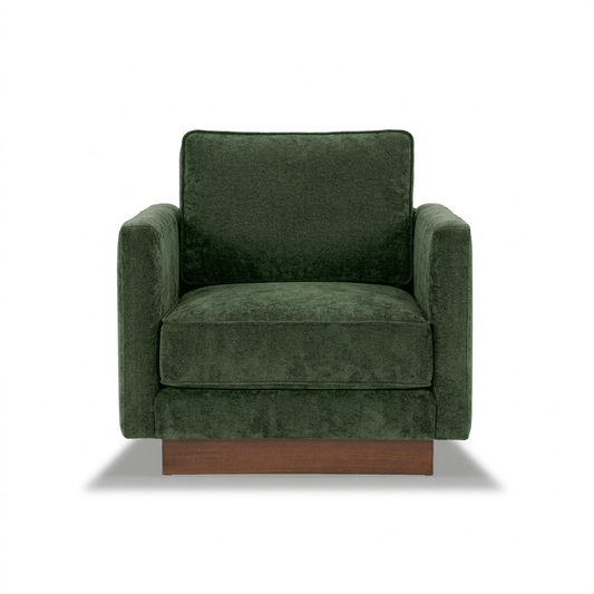 Highland Modern Accent Chair – Forest Green or Linen Upholstery with Walnut Legs