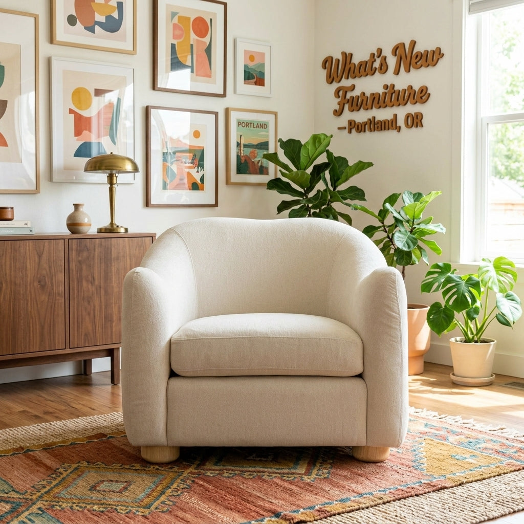 Joss Armchair in Bone alternate angle - mid-century cocooning armchair private label - Whats New Furniture Portland OR
