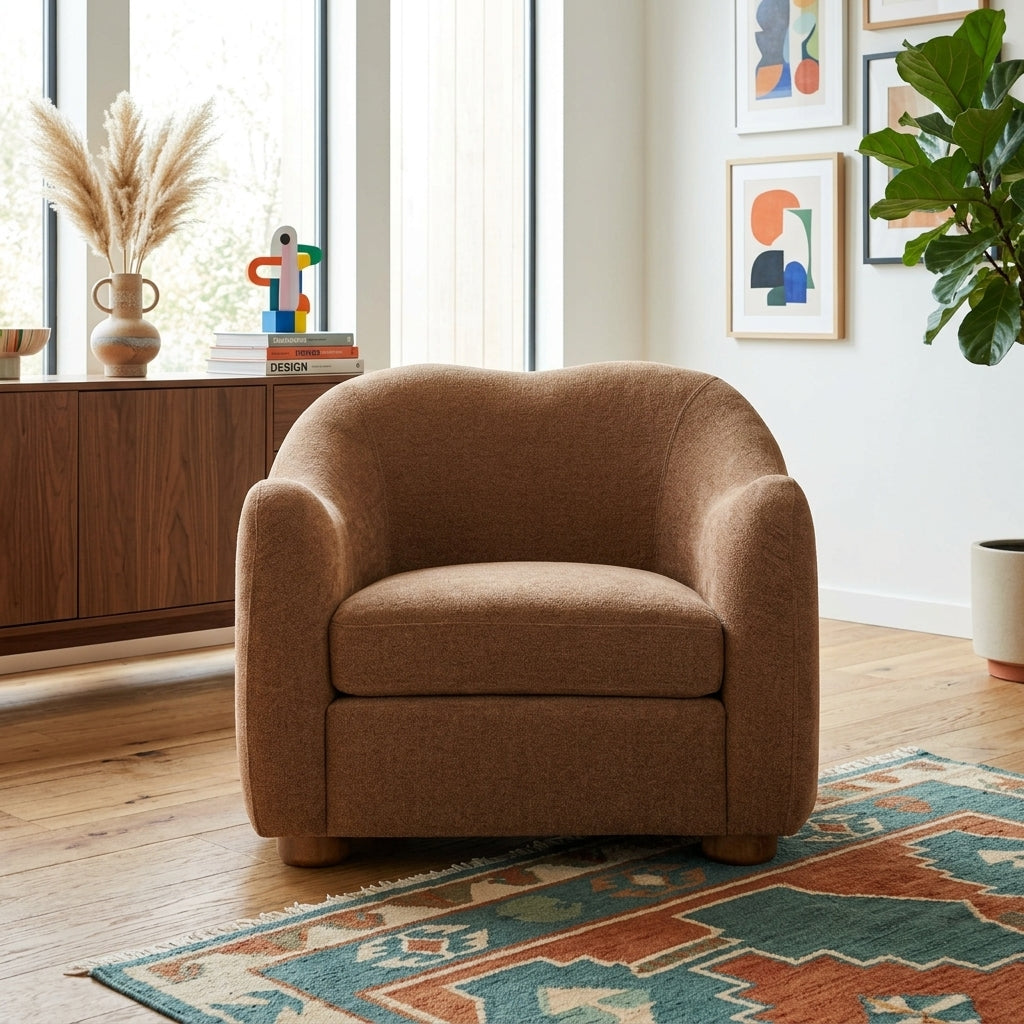 Joss Armchair in walnut view 16 - mid-century cocooning armchair private label - Whats New Furniture Portland OR