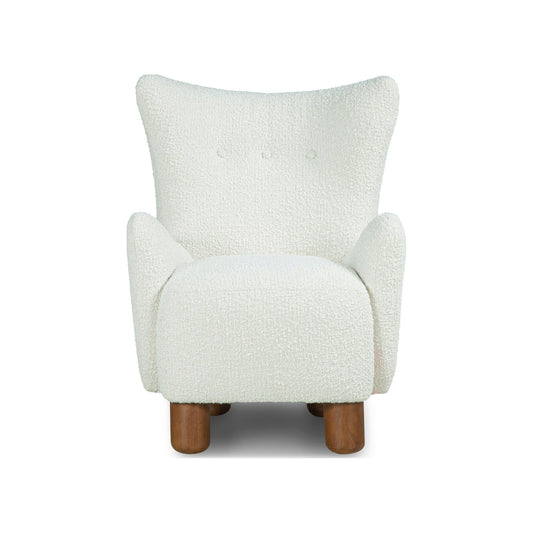 Monroe Bouclé Wing Accent Chair – Compact Mid-Century Armchair with Wooden Legs