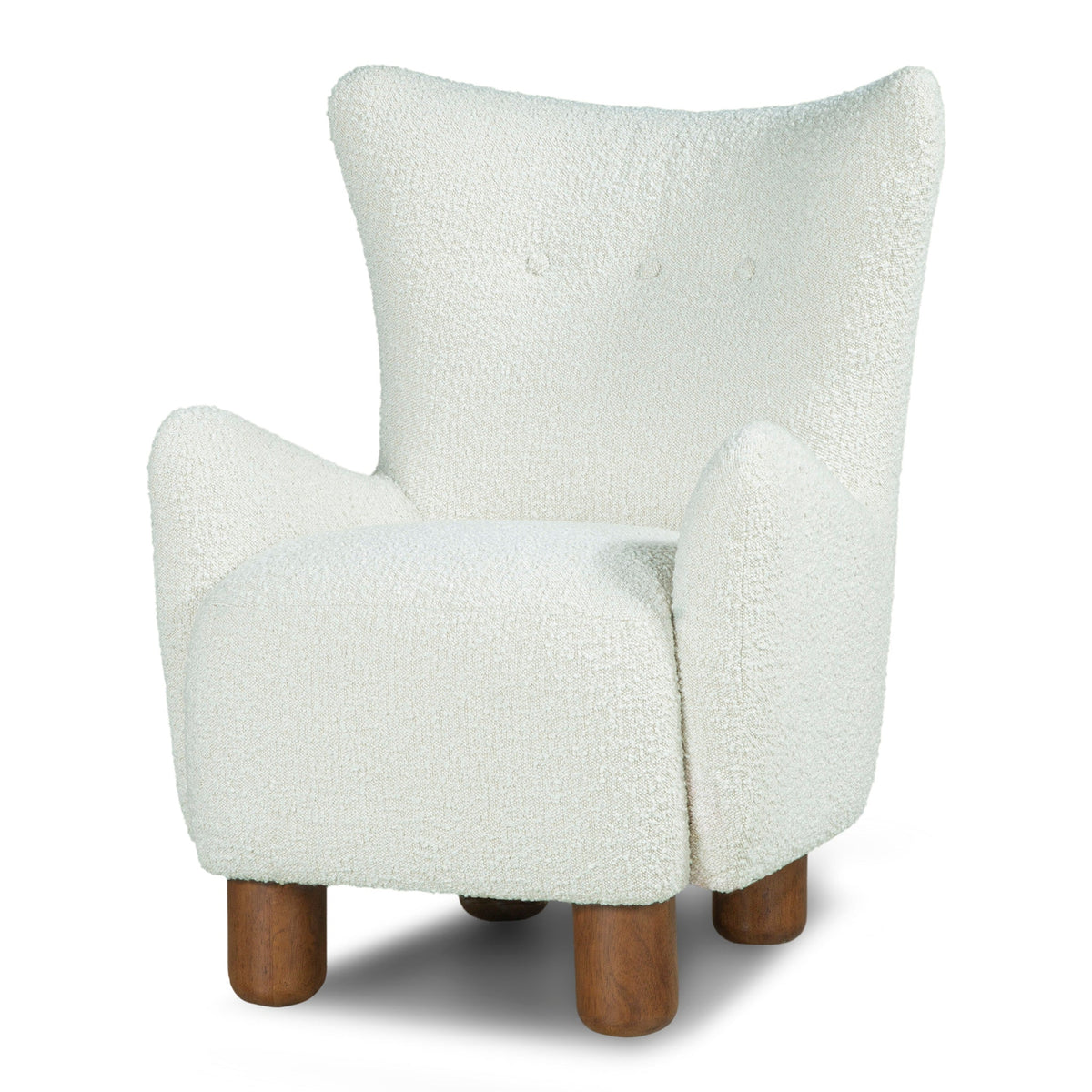 Monroe Bouclé Wing Accent Chair – Compact Mid-Century Armchair with Wooden Legs