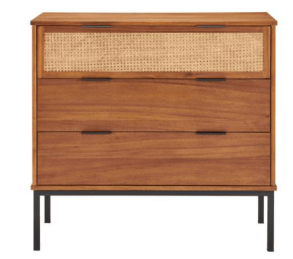 Caine Modern Chest of Drawers with Rattan Panels and Black Frame