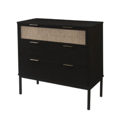 Caine Modern Chest of Drawers with Rattan Panels and Black Frame