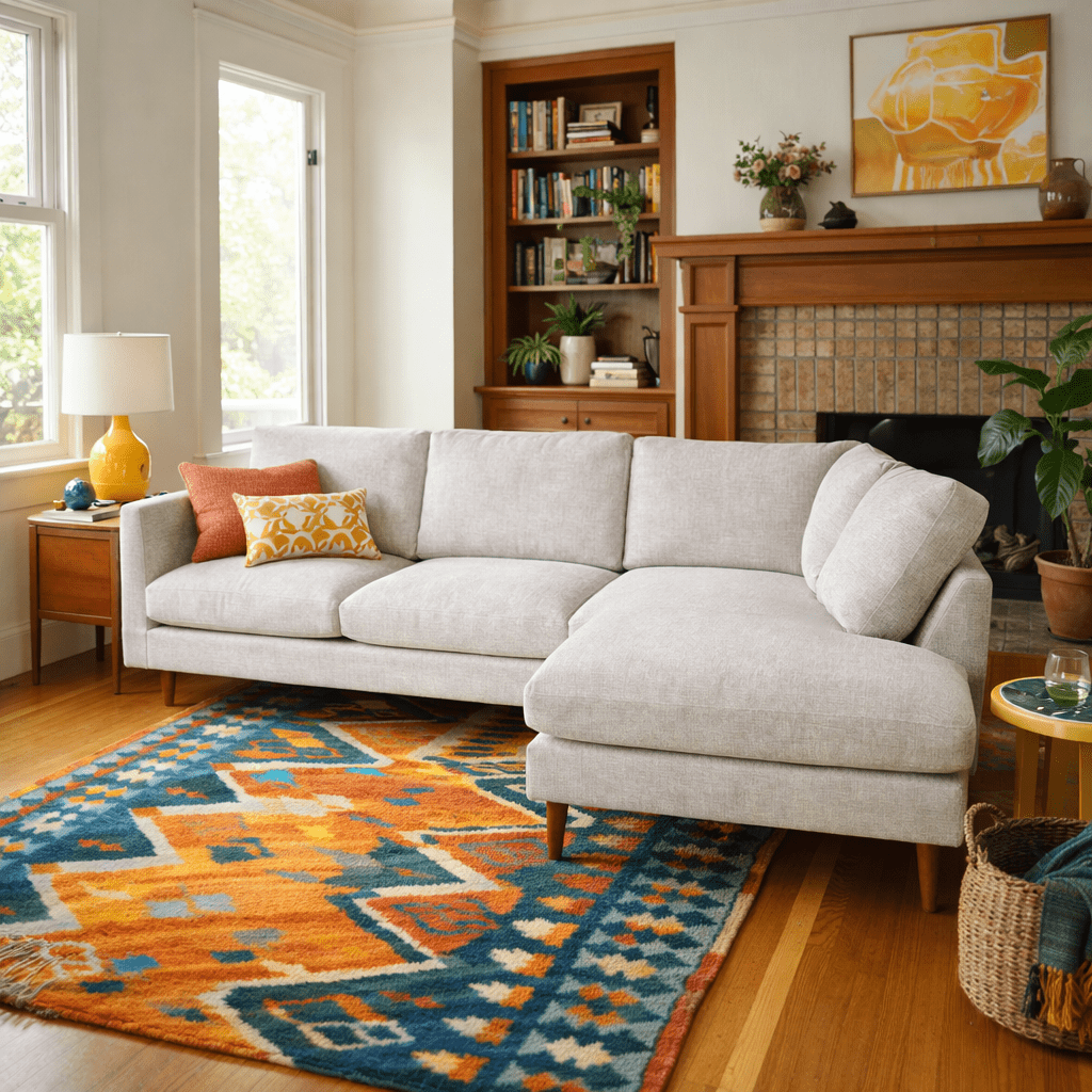 Oasis Open Chaise Sectional in Retreat Gray styled in a Portland craftsman living room - Whats New Furniture