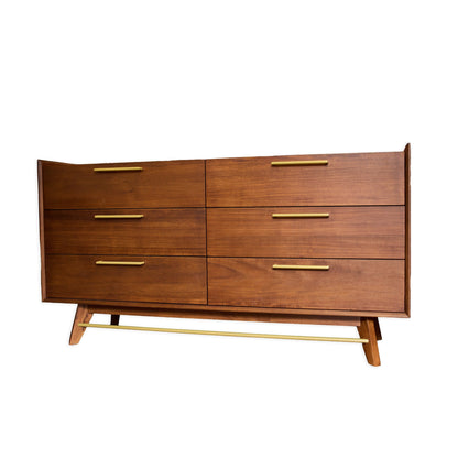 Denali Rainier Mid-Century Walnut Double Dresser with Brass Accents