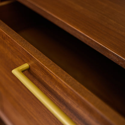 Denali Rainier Mid-Century Walnut Double Dresser with Brass Accents