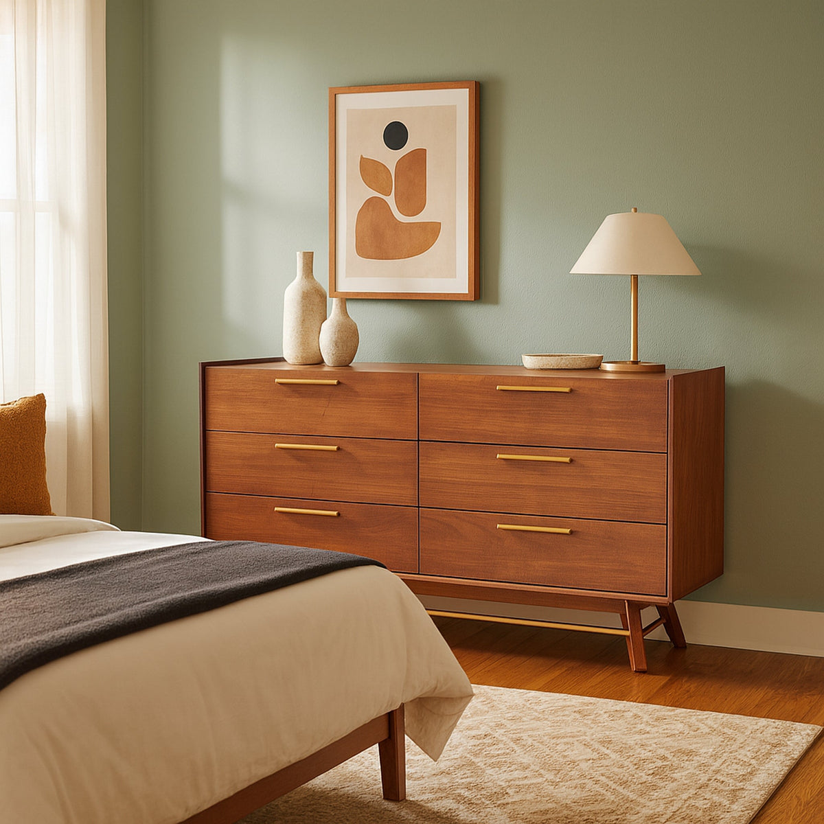 Denali/Rainier Double Dresser in walnut detail view - mid-century walnut dresser by Unique Furniture - Whats New Furniture Portland OR