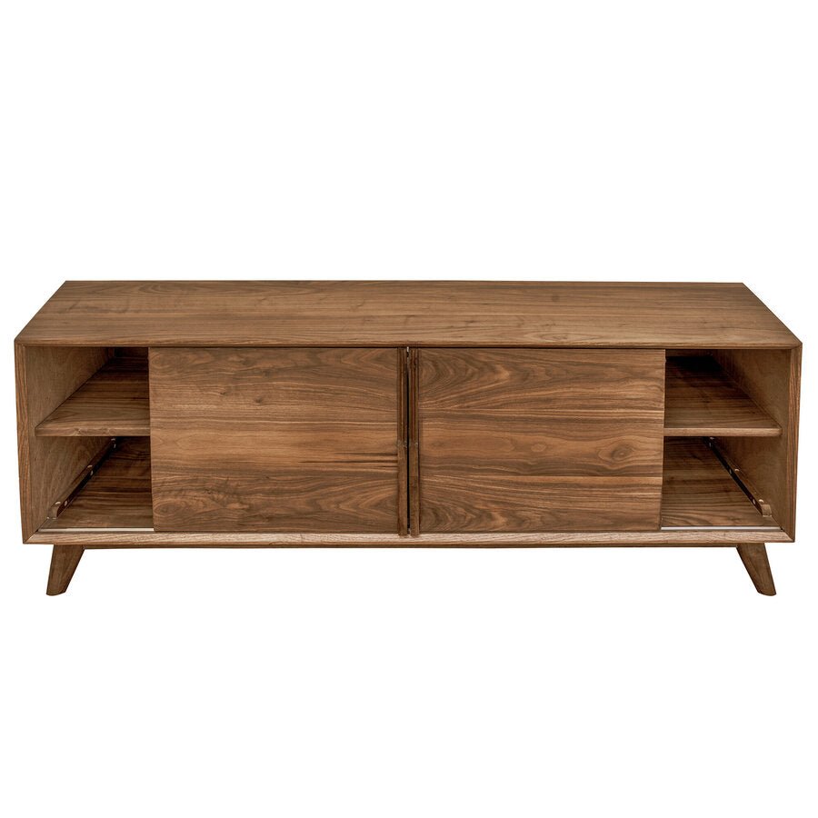 Sedona Walnut Modern Media Cabinet – 63" Sliding Door TV Console
