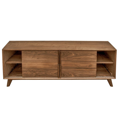 Sedona Walnut Modern Media Cabinet – 63" Sliding Door TV Console