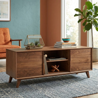 Sedona Modern Media Cabinet in Walnut room setting - walnut media cabinet by Unique Furniture - Whats New Furniture Portland OR