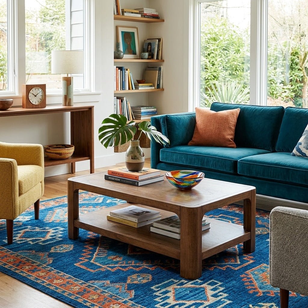 Trevin KD Rectangular Coffee Table in Walnut room setting - rectangular coffee table by NPD - Whats New Furniture Portland OR