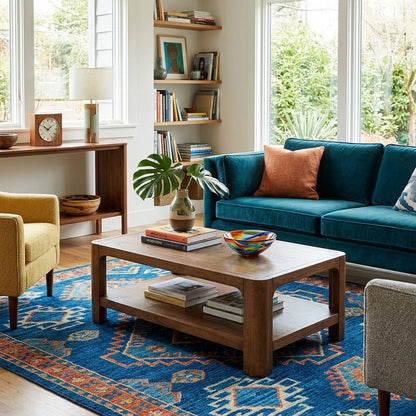 Trevin KD Rectangular Coffee Table in Walnut room setting - rectangular coffee table by NPD - Whats New Furniture Portland OR